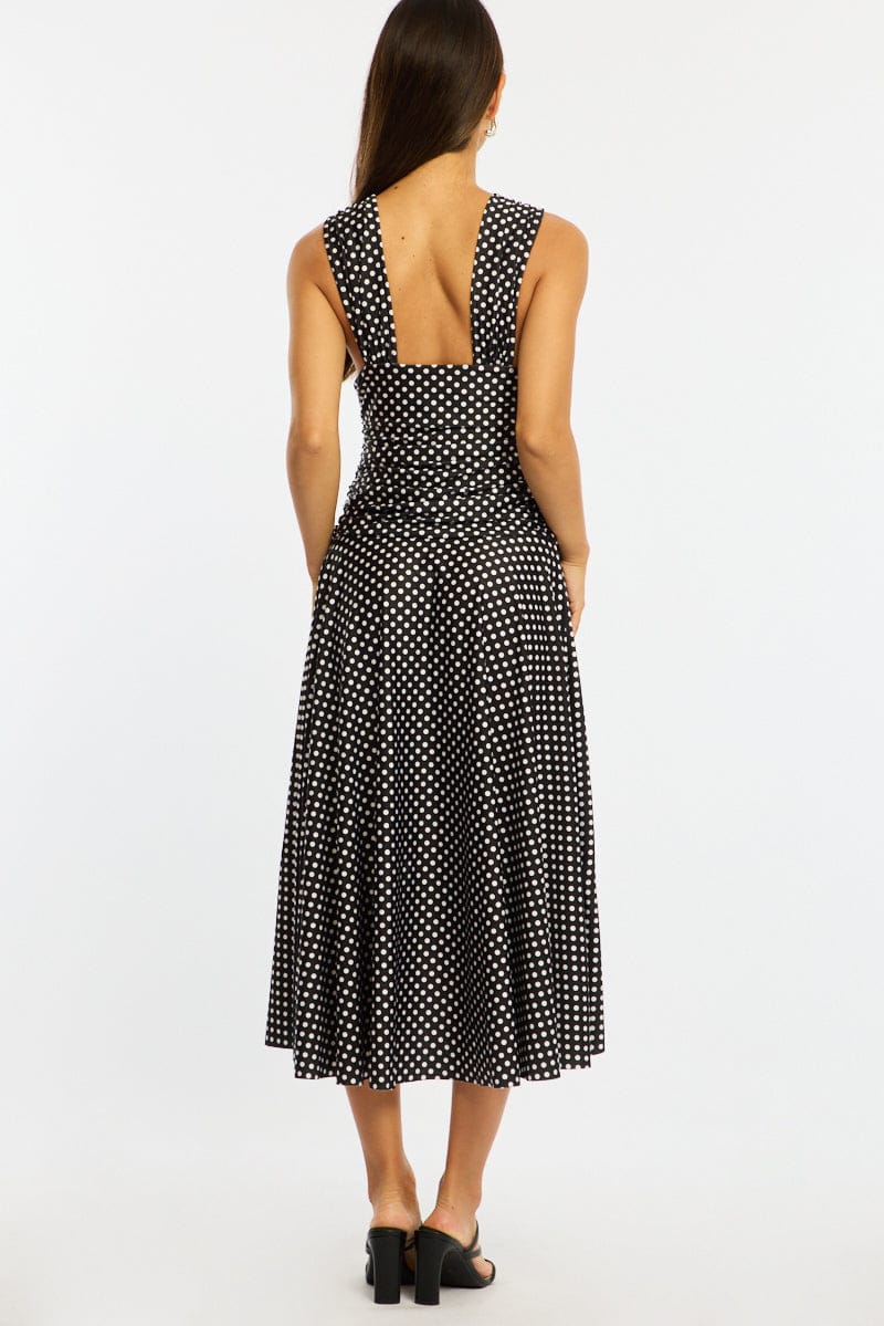 Black Polka Dot Midi Dress Hanky Hem - Image 5