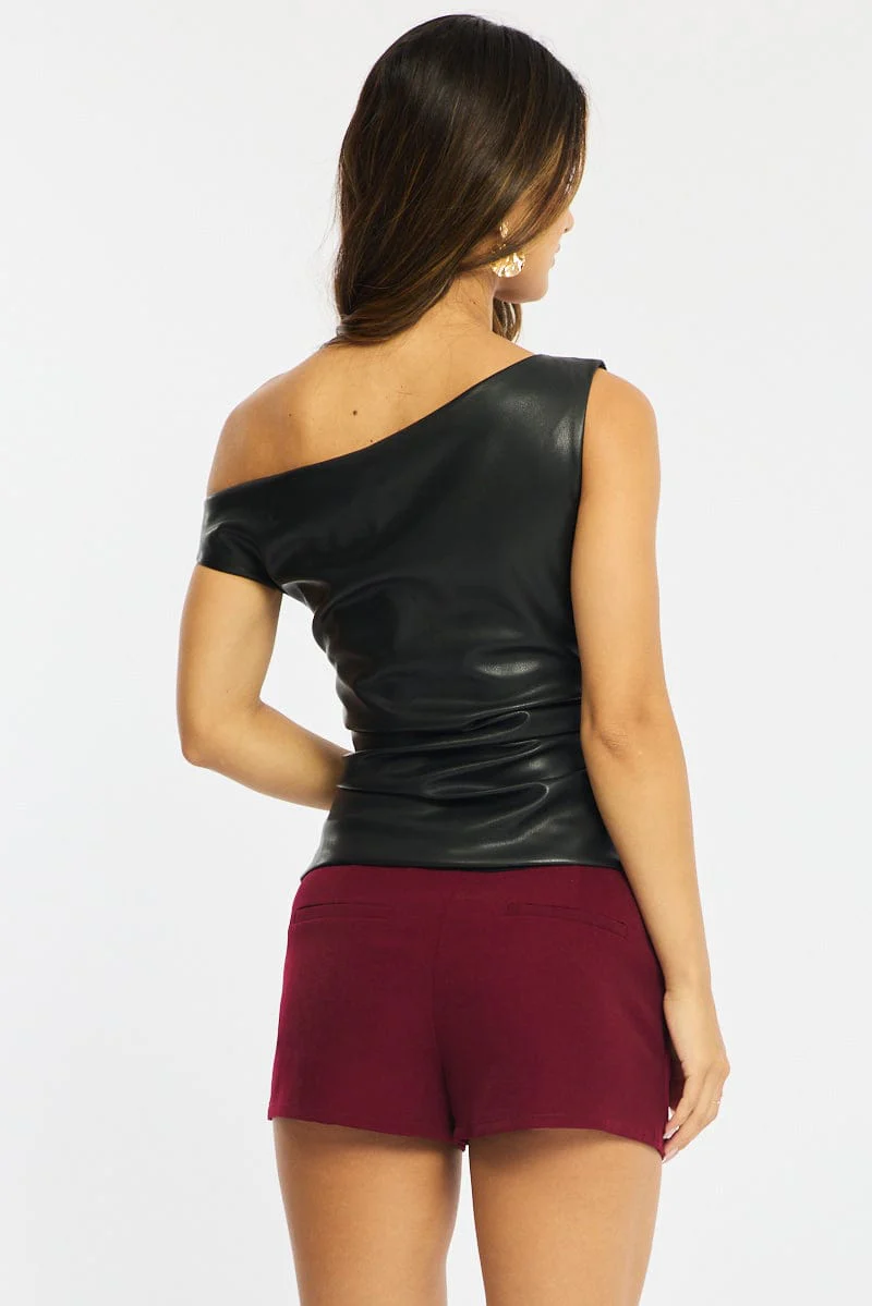 Black Pu Top One Shoulder Asymmetric Faux Leather - Image 5