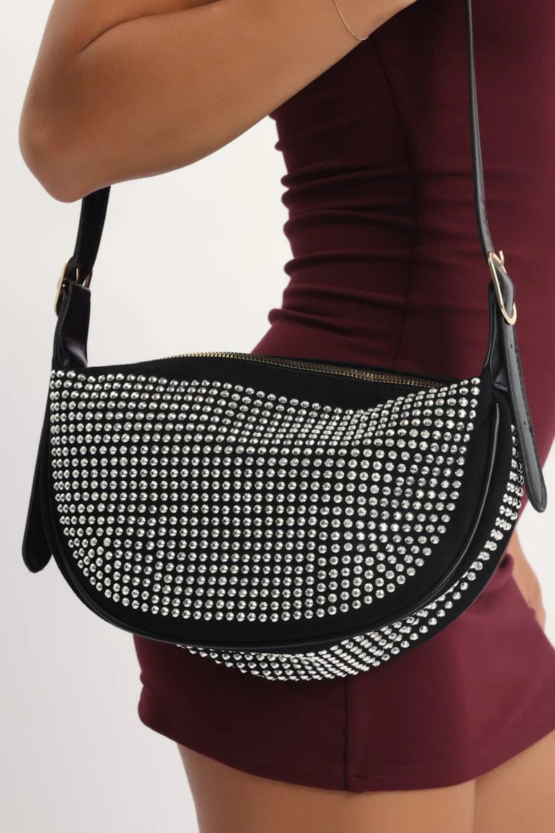 Black Rhinestones Crescent Bag - Image 2