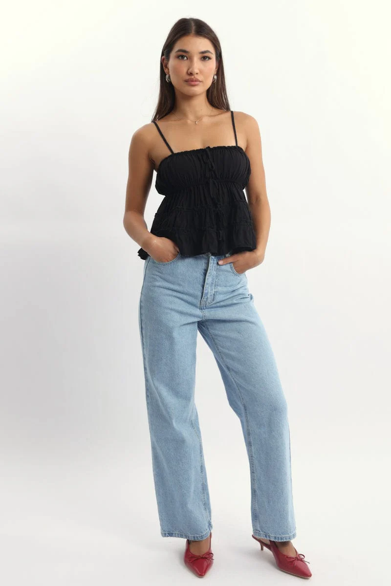 Black Ruched Cami Sleeveless Tie Details - Image 2