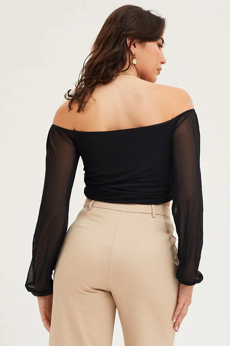 Black Ruched Top Long Sleeve Mesh - Image 5