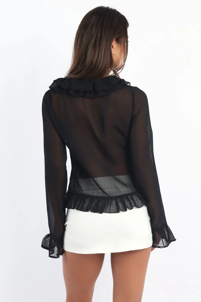 Black Ruffle Top Long Sleeve - Image 4