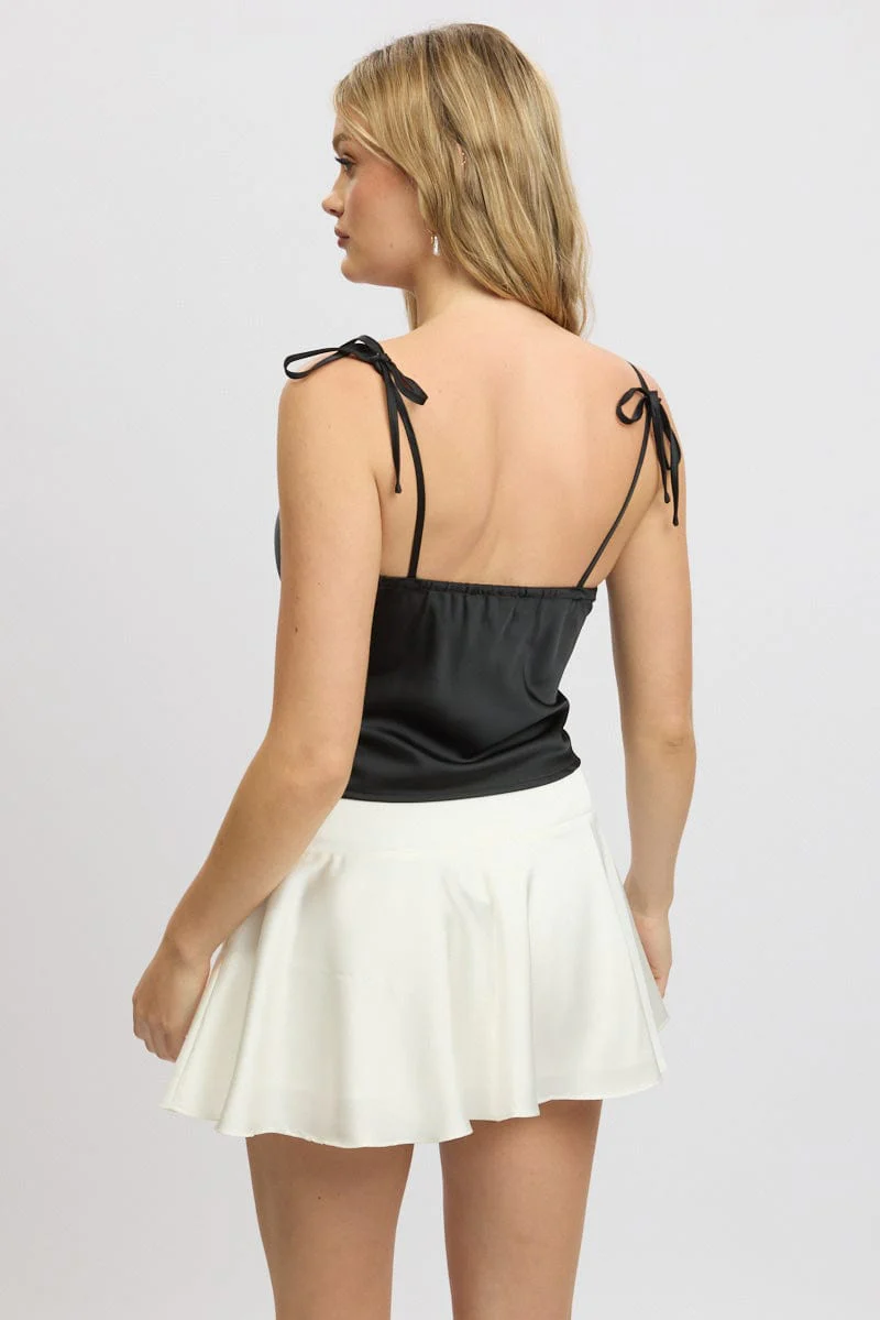 Black Satin Cami Top Ruched Bust - Image 5