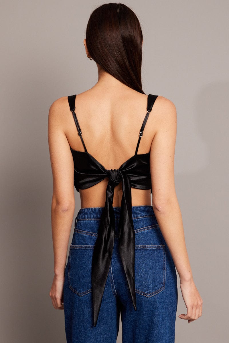 Black Satin Tie Back Top - Image 6