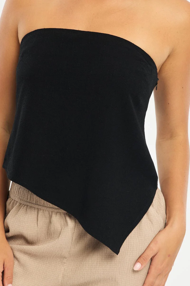 Black Scarf Bandeau Top Sleeveless Strapless Linen Blend - Image 5