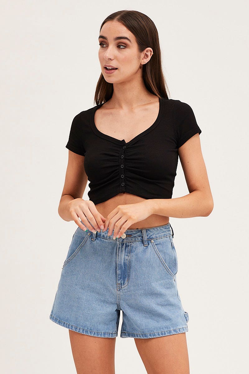 Black Short Sleeve Button Down Cardigan - Image 3