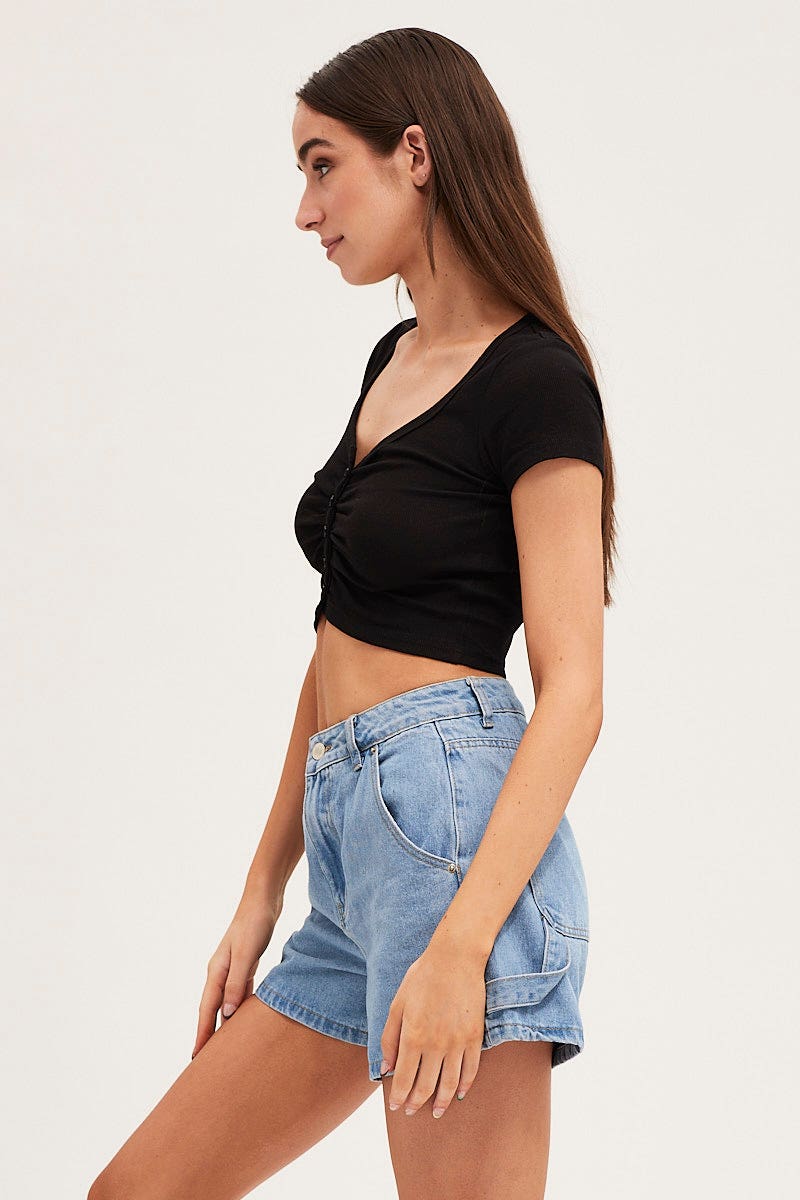 Black Short Sleeve Button Down Cardigan - Image 4