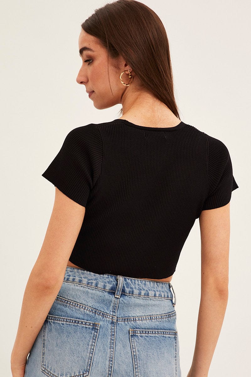 Black Short Sleeve Rib Cardigan - Image 5