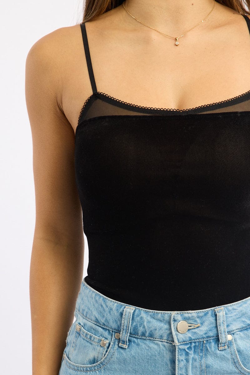 Black Singlet Bodysuit Velvet - Image 5