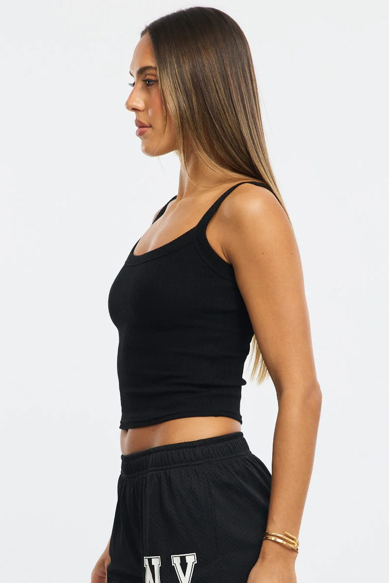 Black Singlet Scoop Neck Rib - Image 4