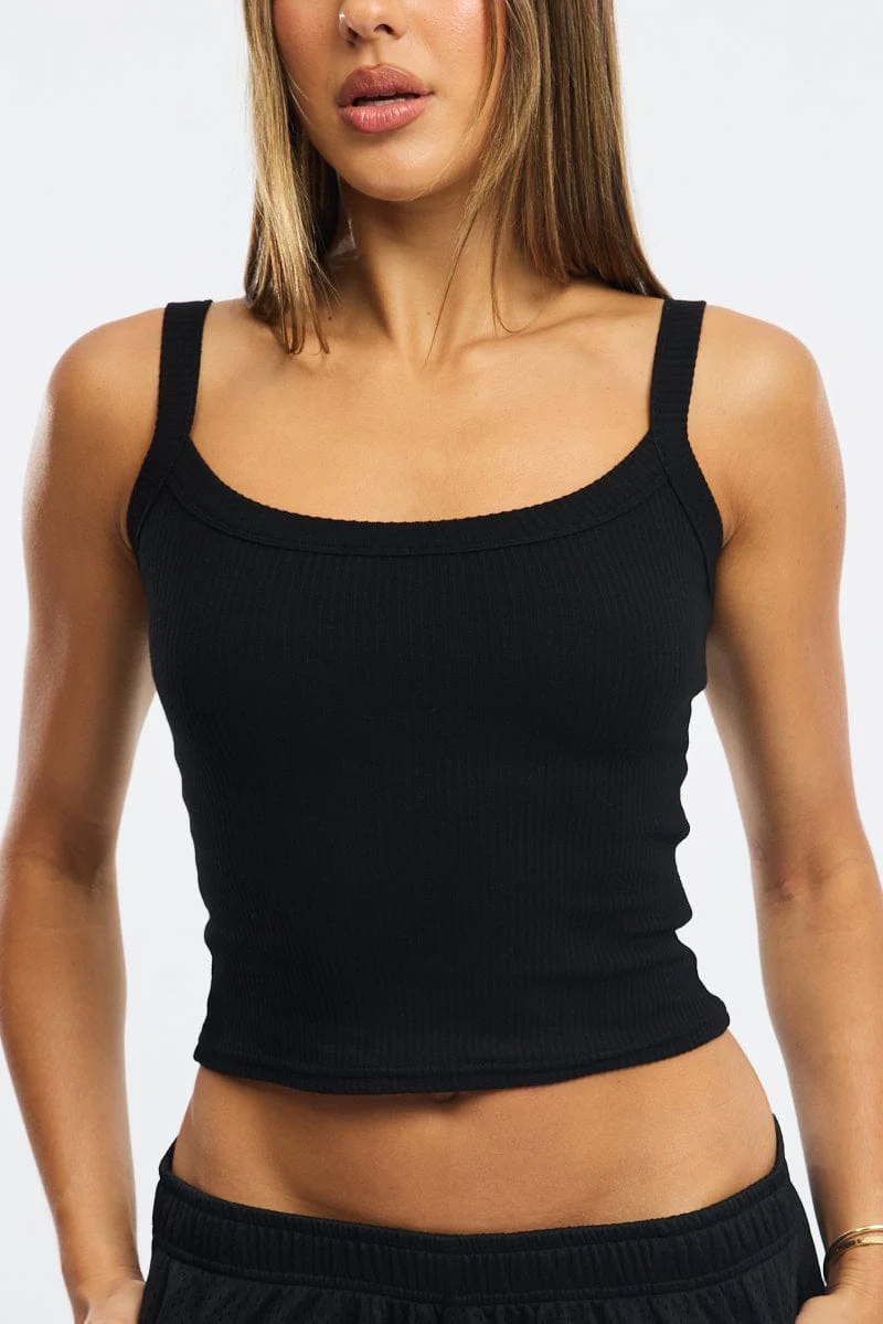 Black Singlet Scoop Neck Rib - Image 6