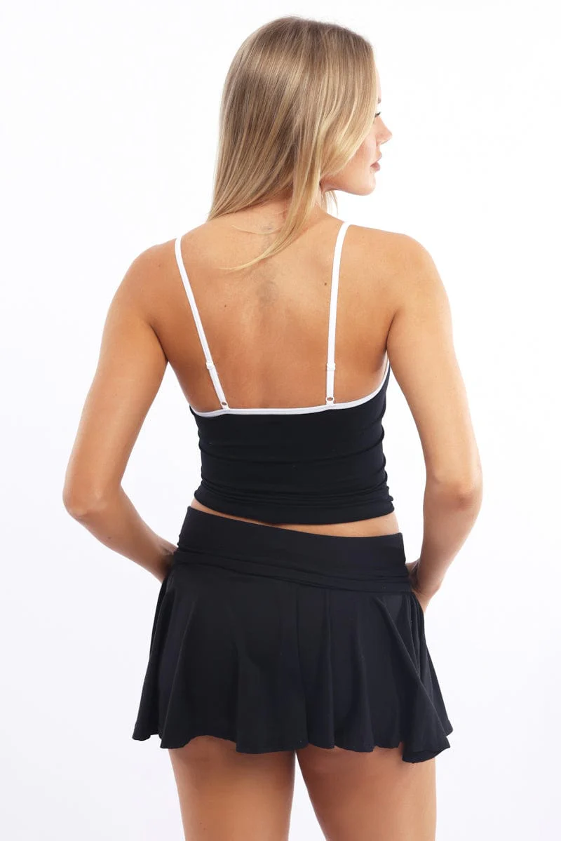 Black Singlet Top Contrast Binding Seamless - Image 4