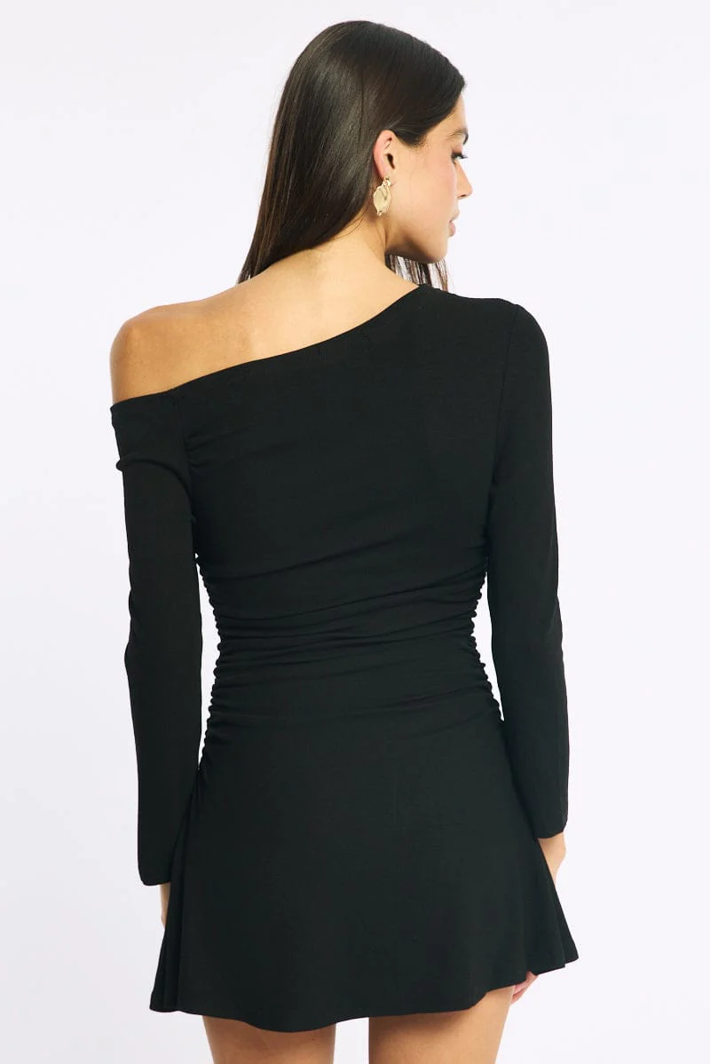 Black Singular Off Shoulder Mini Dress - Image 5