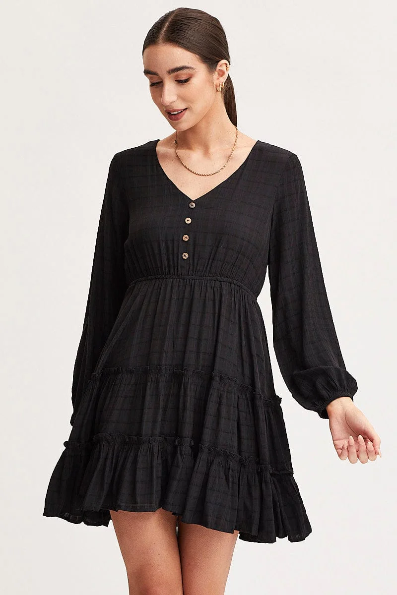 Black Skater Dress Long Sleeve Mini - Image 3