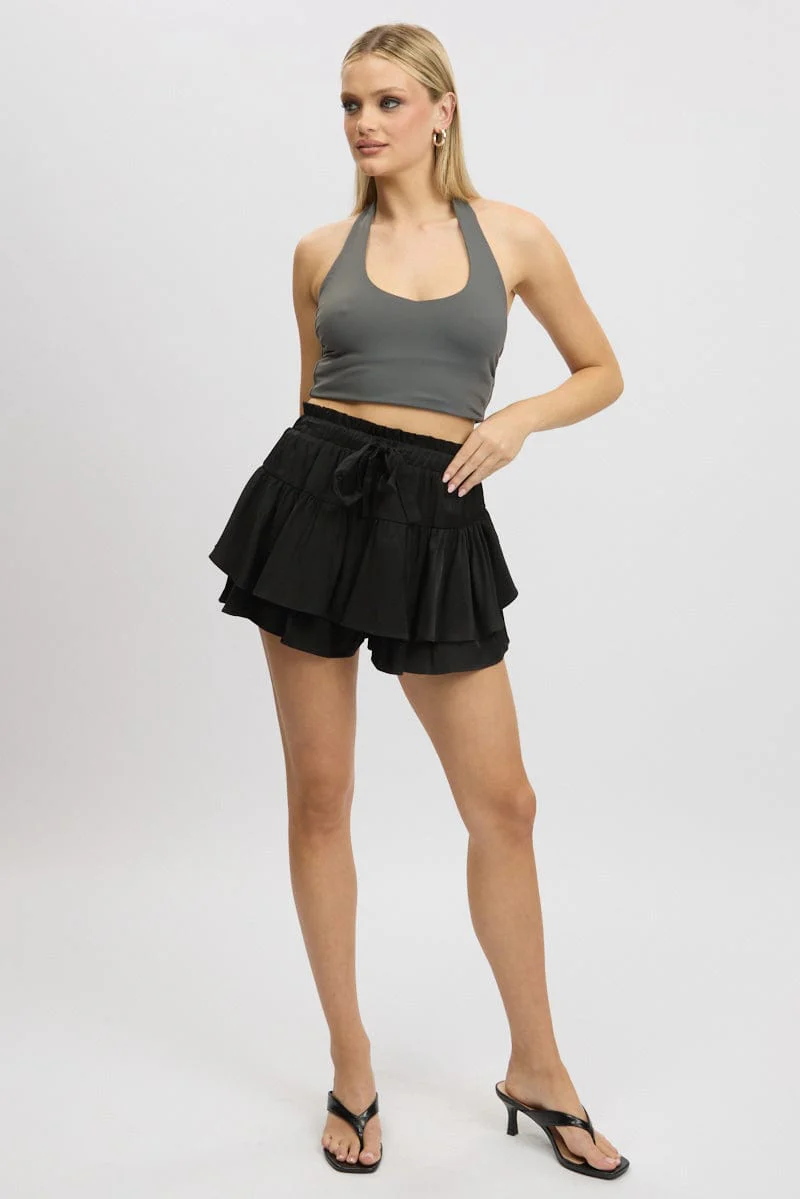 Black Skort Skirt Frilled Hem Elasticated Waist - Image 3