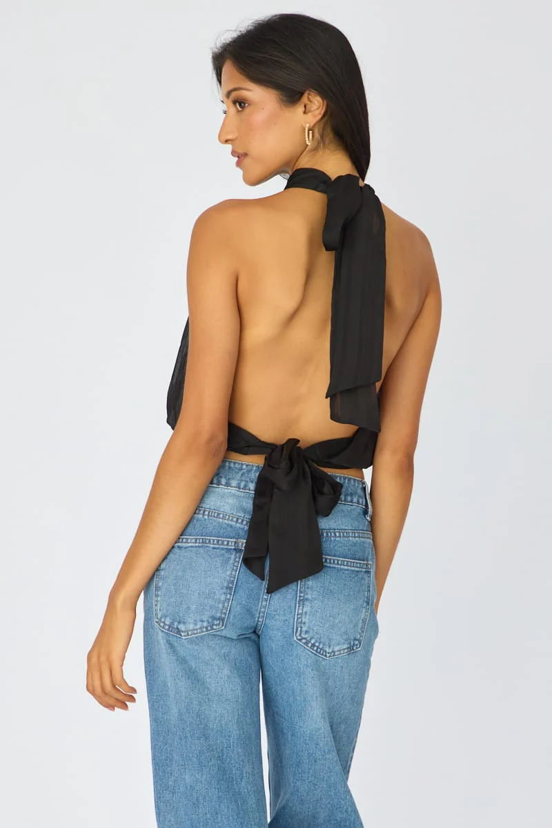 Black Sleeveless High Neck Top - Image 3