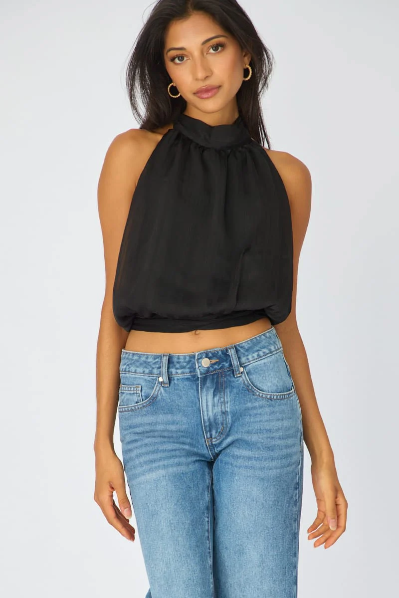 Black Sleeveless High Neck Top - Image 4