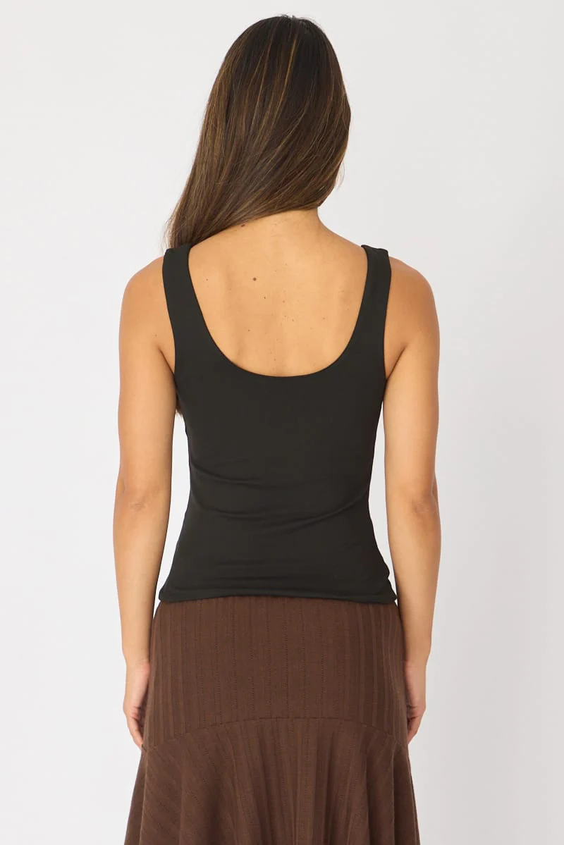 Black Sleeveless Scoop Neck Tank Top - Image 5