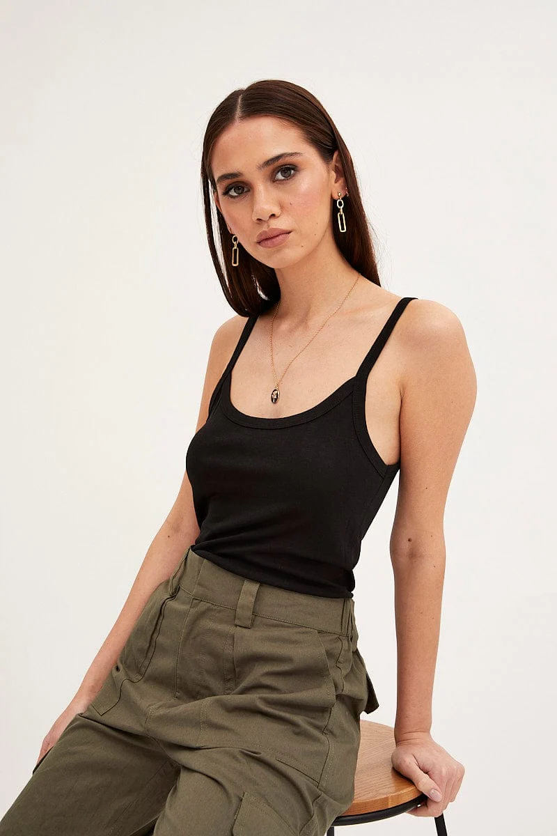 Black Sleeveless Top Scoop Neck