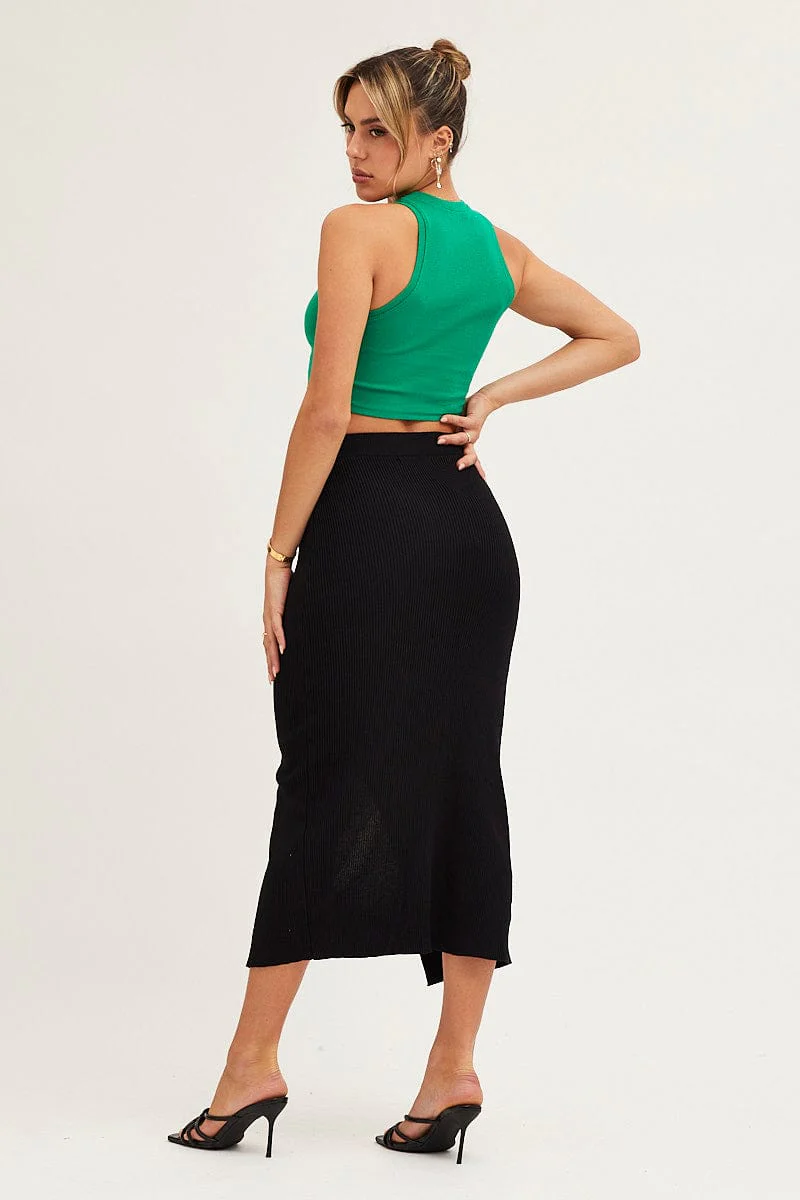Black Slit Knit Midi Skirt - Image 5