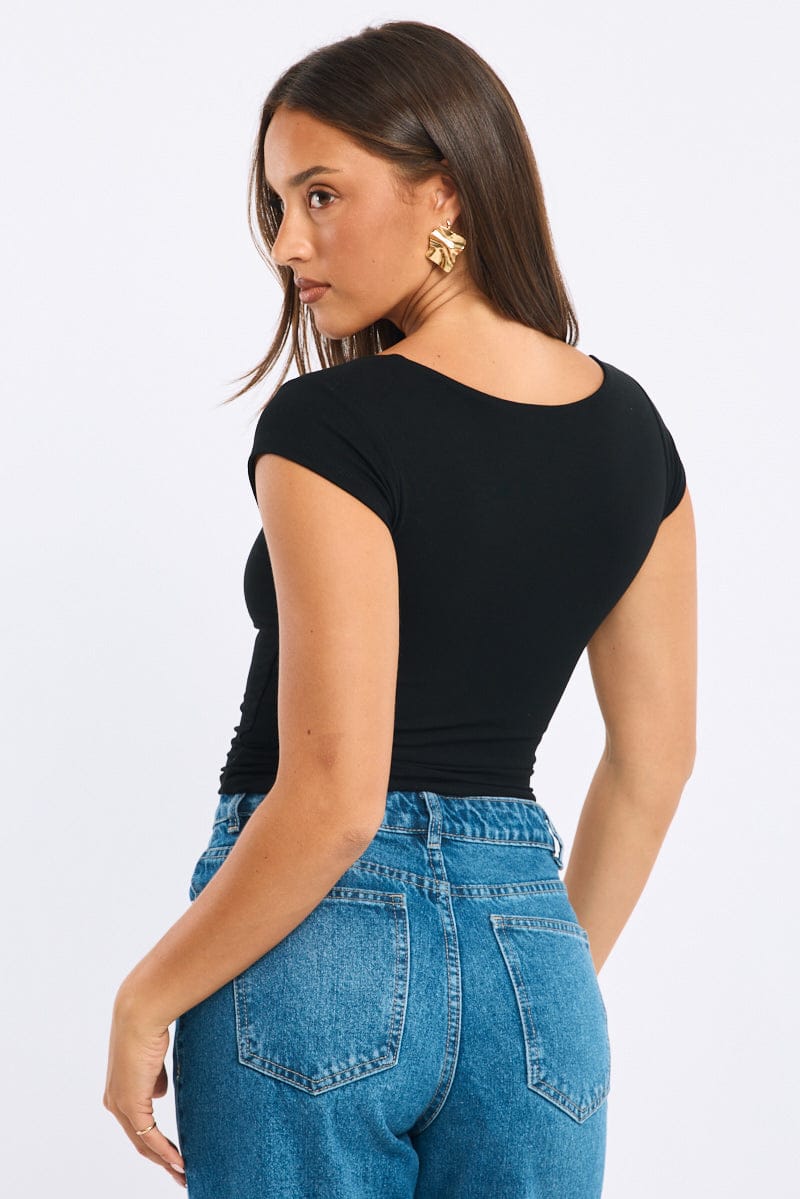 Black Square Neck T-shirt Cap Sleeve - Image 4
