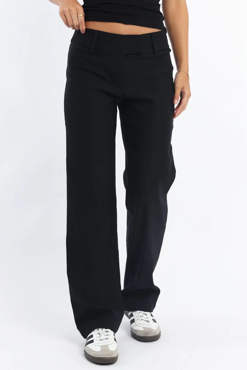 Black Straight Fit Low Rise Pants - Image 2