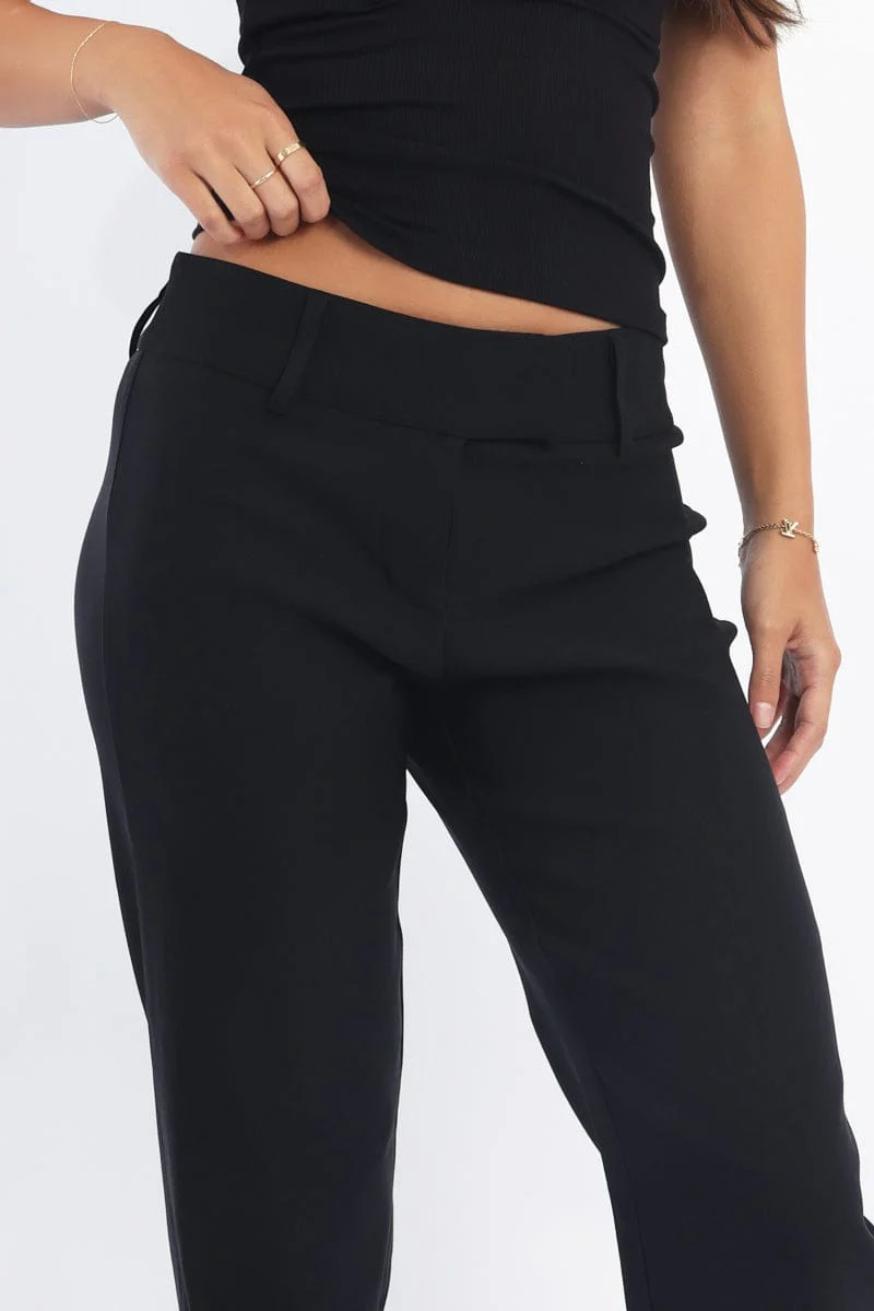 Black Straight Fit Low Rise Pants - Image 5