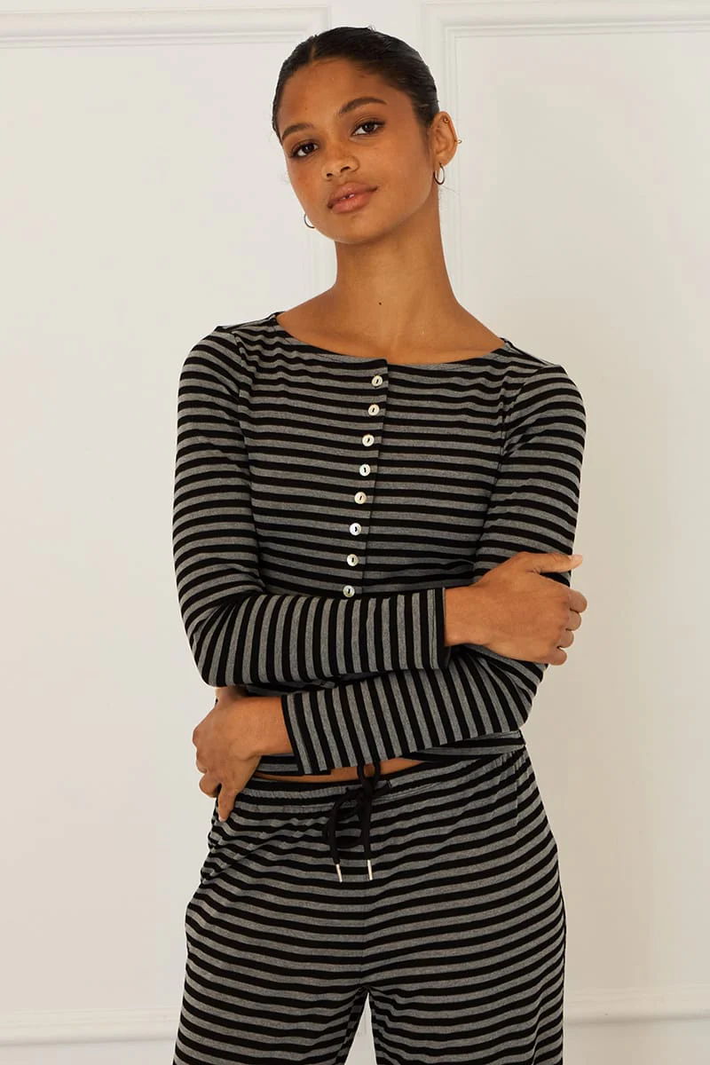 Black Stripe Button Down Top