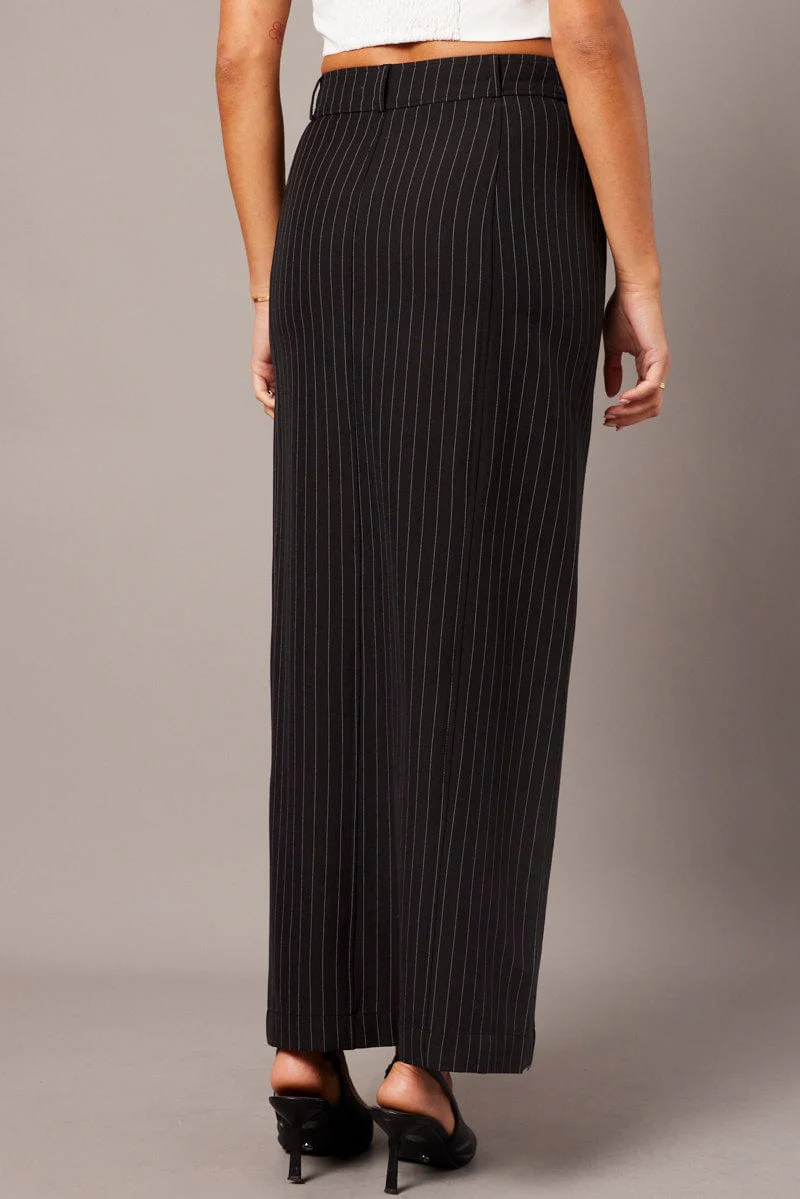 Black Stripe Midi Skirt Tailored High Waist - Image 5