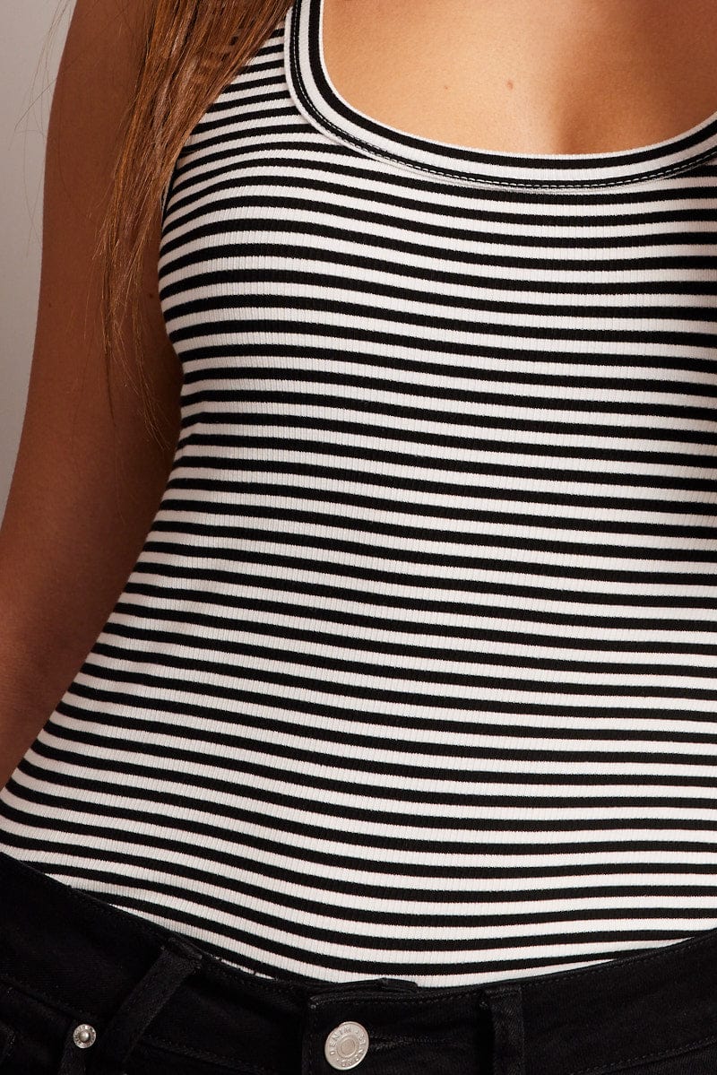 Black Stripe Tank Top Scoop Neck Sleeveless - Image 6
