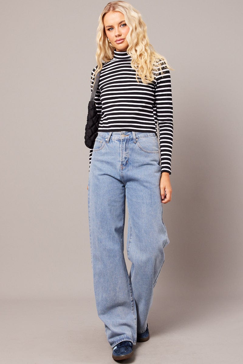 Black Stripe Top Long Sleeve High Neck - Image 2