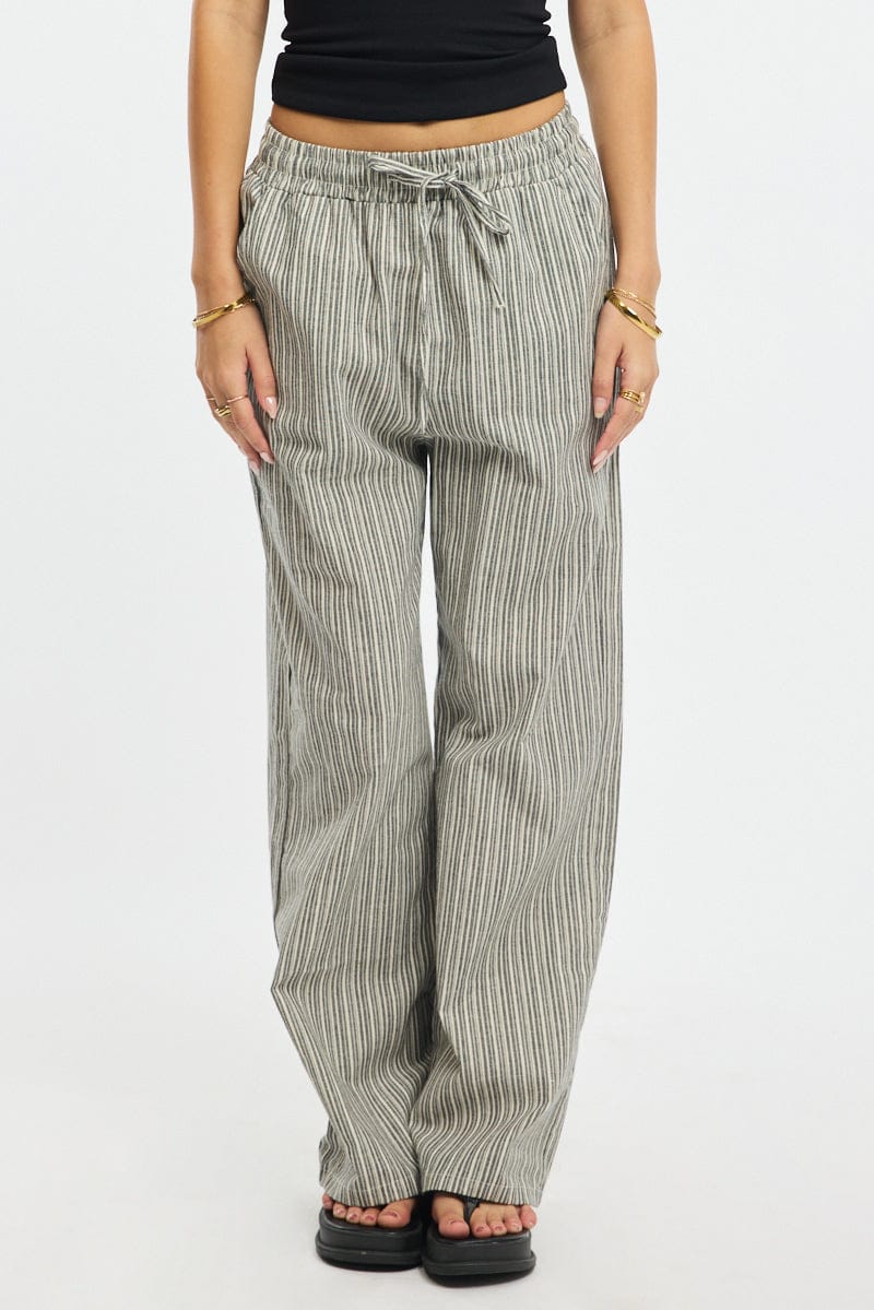 Black Stripe Wide Leg Pants Elasticated Waist - Image 3