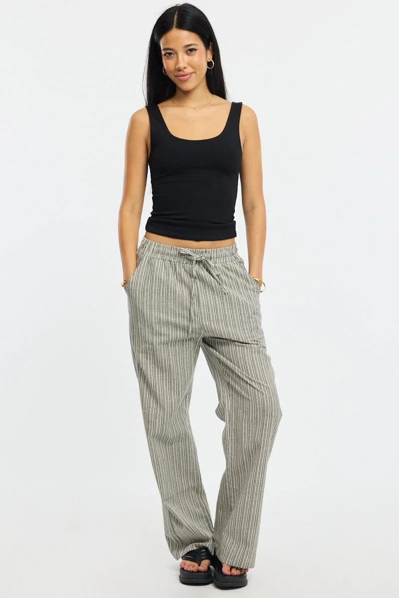 Black Stripe Wide Leg Pants Elasticated Waist - Image 4