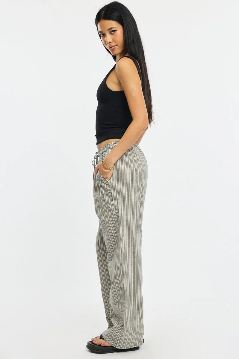 Black Stripe Wide Leg Pants Elasticated Waist - Image 5