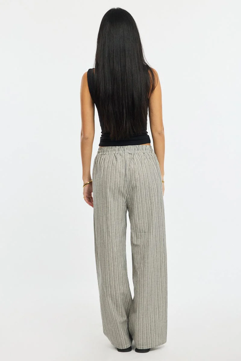 Black Stripe Wide Leg Pants Elasticated Waist - Image 6