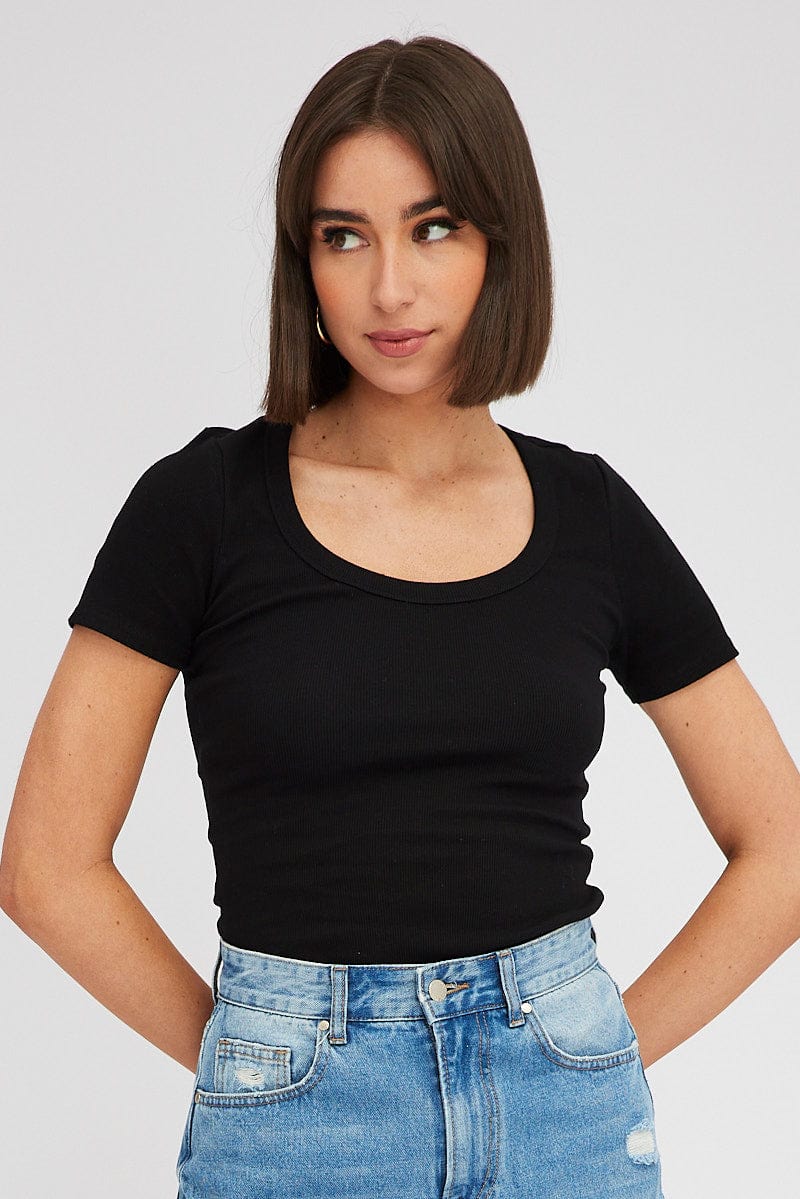 Black T shirt Short sleeve Scoop Neck - Image 3
