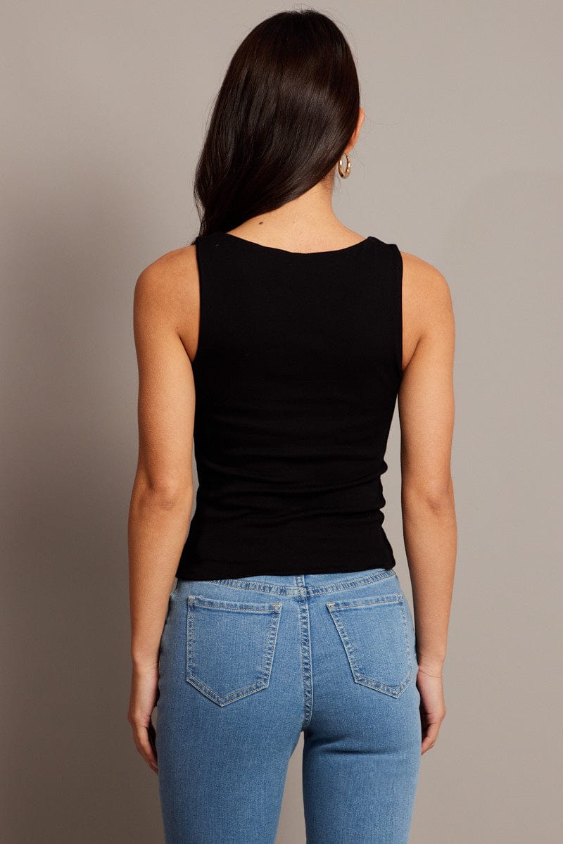 Black Tank Top Sleeveless Boat Neck - Image 5
