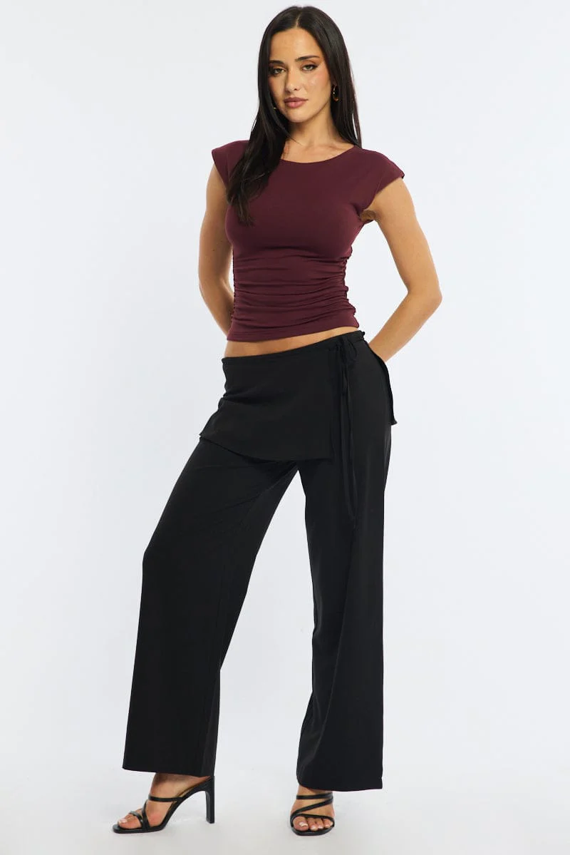 Black Tie Detail Wrap Pants - Image 3