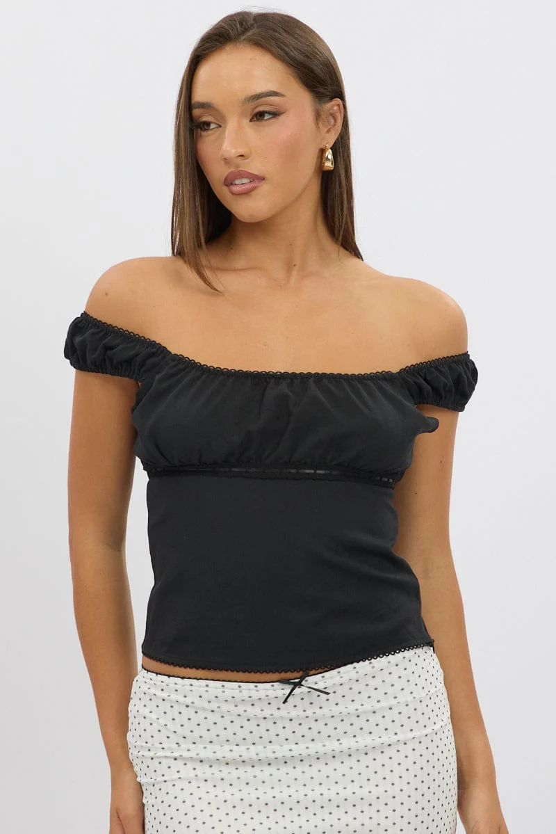 Black Tie Front Top Short Sleeve - Image 3