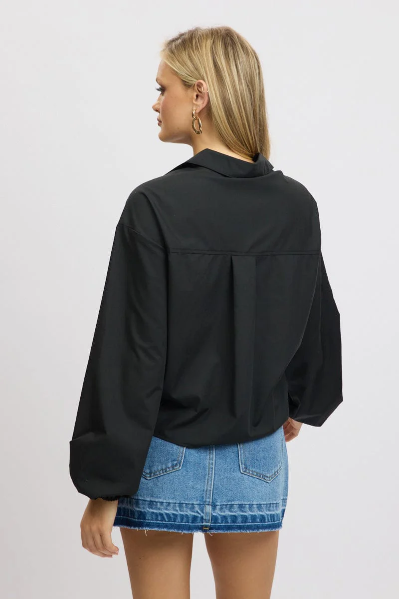 Black Tie  Up Front Top Long Sleeve - Image 5