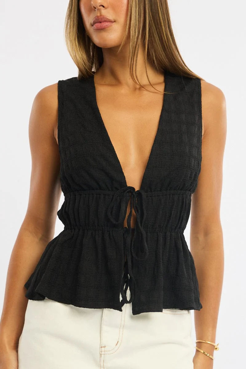Black Tie Up Vest Sleeveless - Image 5