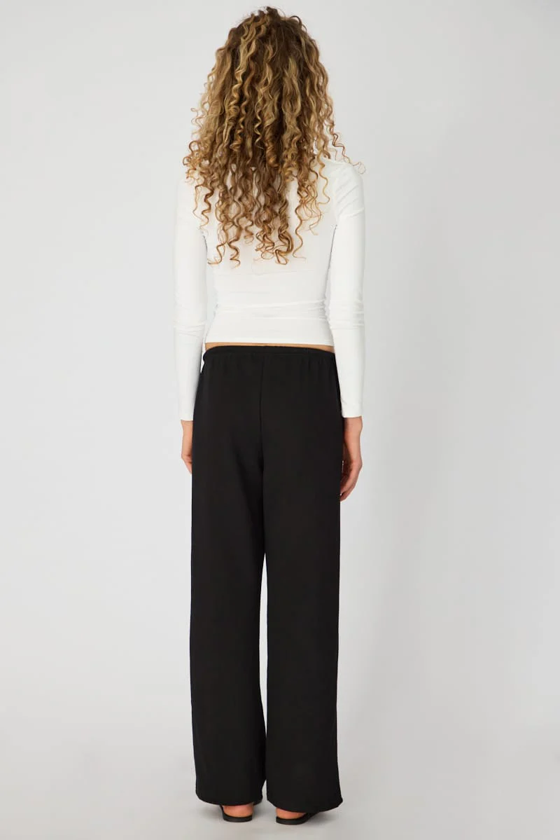 Black Tie Waist Wide Leg Sweat Pants - Image 6