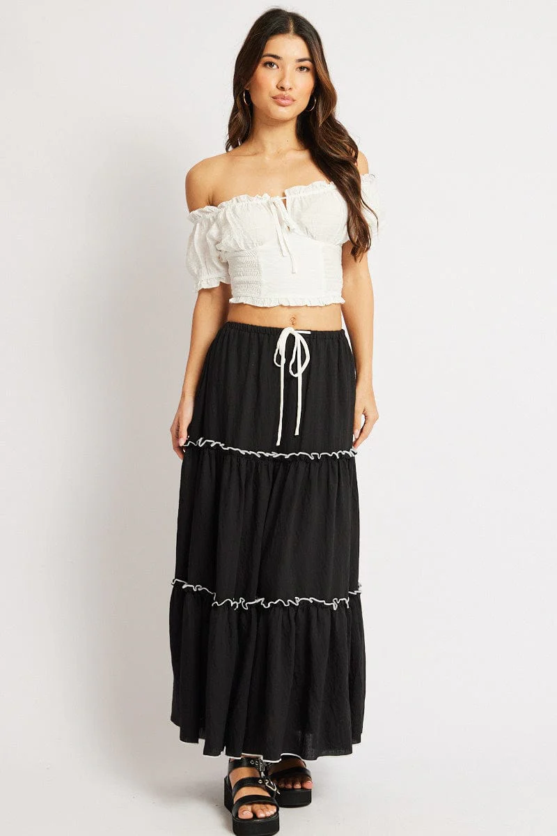 Black Tiered Maxi Skirt - Image 2
