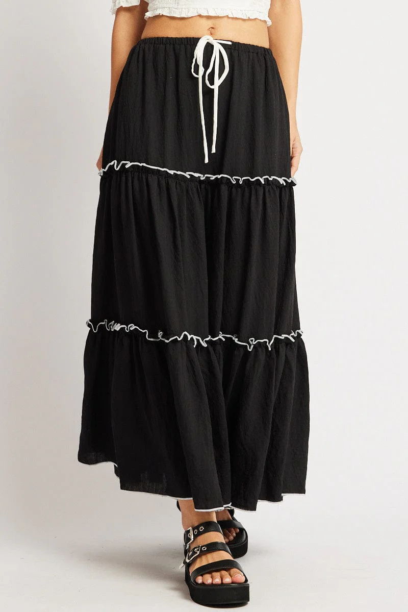 Black Tiered Maxi Skirt - Image 3