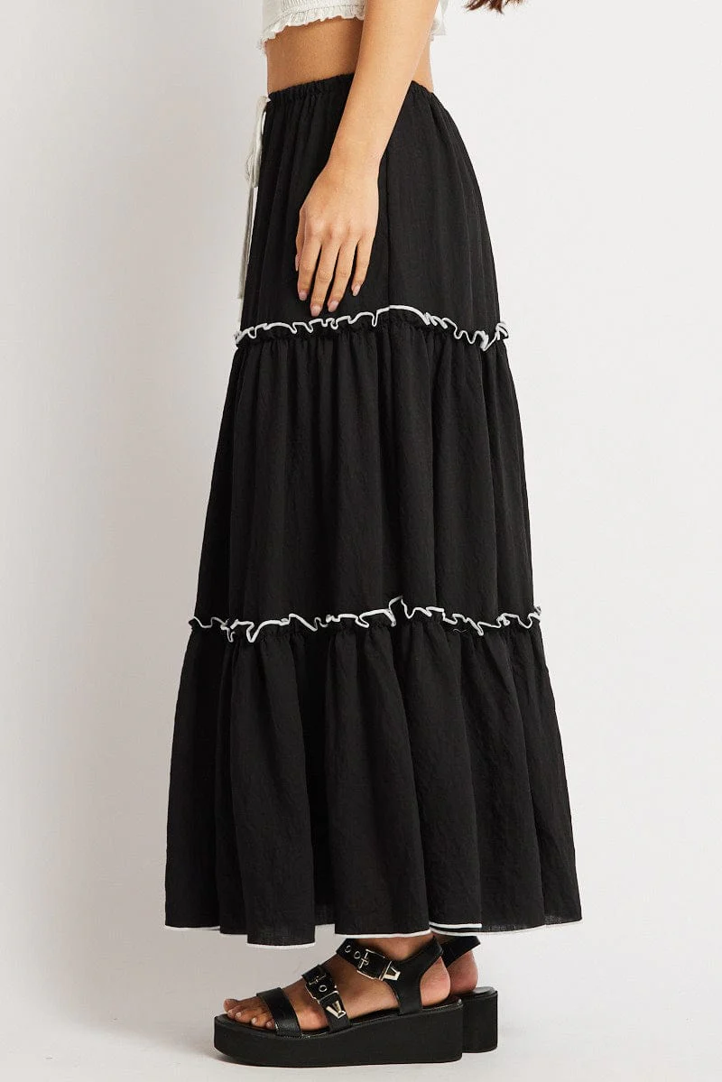 Black Tiered Maxi Skirt - Image 4