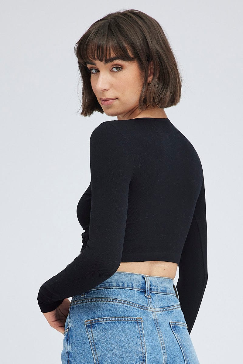 Black Top Long Sleeve Lace Up Seamless - Image 5