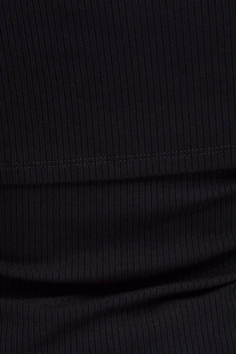 Black Top One Shoulder Long Sleeve Rib - Image 6