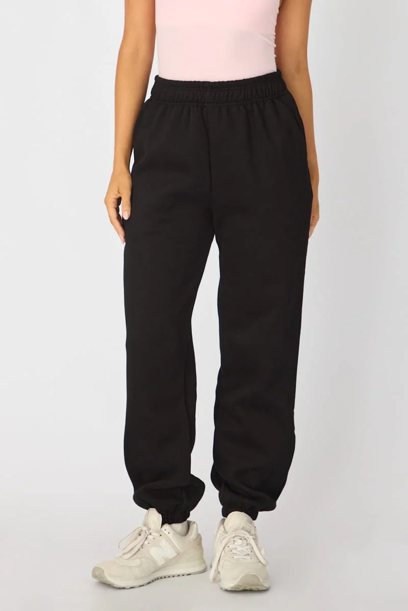 Black Track Pants Elasticated Waist - Image 2