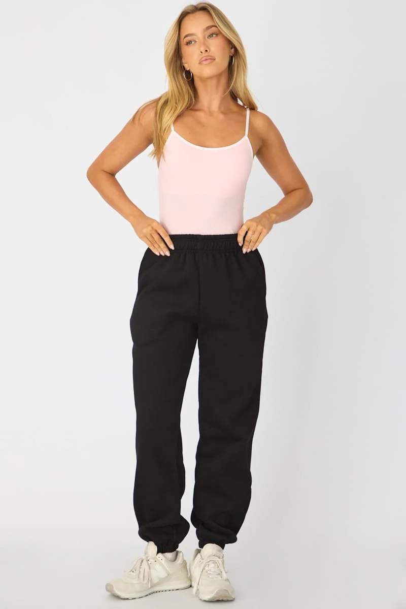 Black Track Pants Elasticated Waist - Image 3