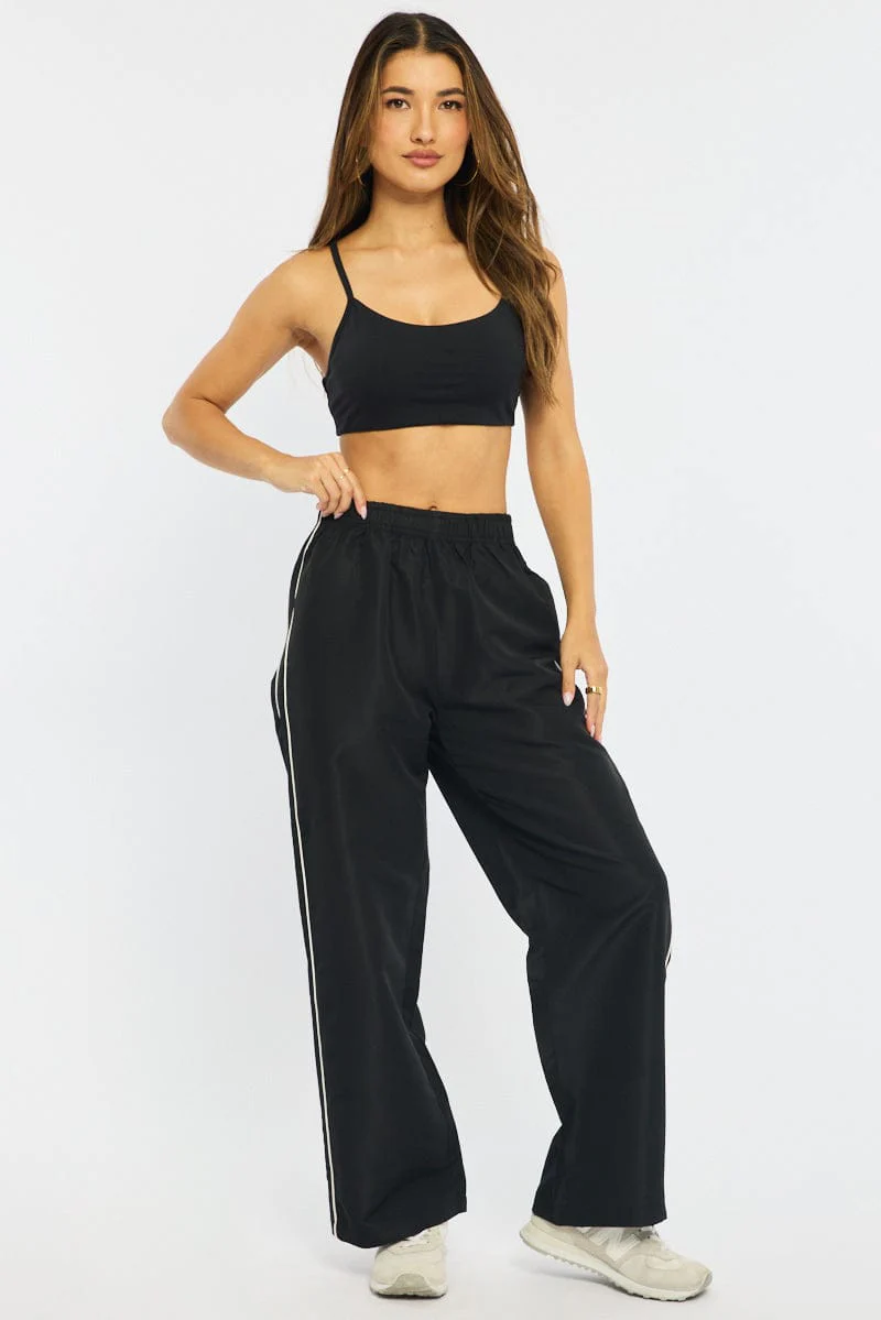 Black Track Pants Wide Leg - Image 3